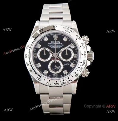 Swiss Replica Rolex Daytona JH 4130 Chronograph Watch Black Diamond 40mm